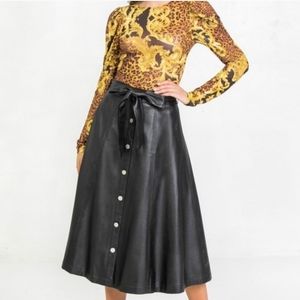 Ready To Go Faux Leather Skirt| Black Faux Leather W/ Buttons|Women's Size M|NWT